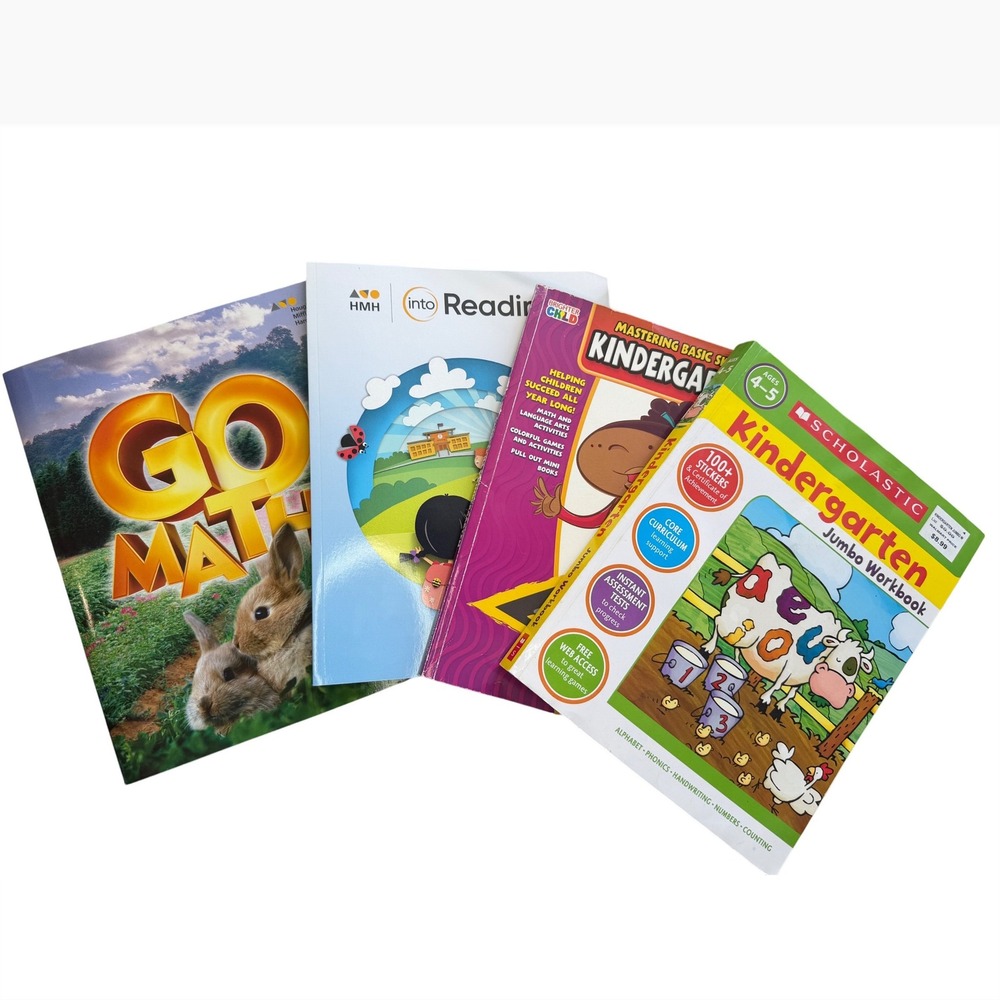 Lot of 4 Kindergarten Workbooks Scholastic Go Math HMH Brighter Child Bundle